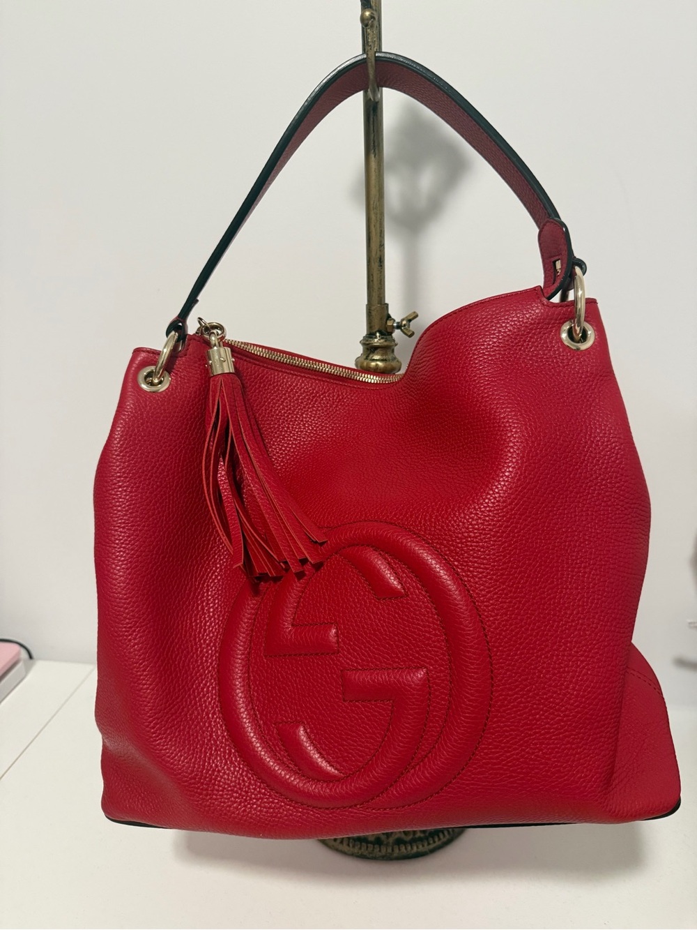Gucci Soho Red Pebbled Leather Shoulder Crossbody Hobo Like New